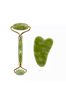 Jade Roller grün mit Gua Sha, glatt / besonders reinigend & entspannend
