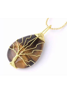 Ketten „Baum des Lebens“ mit div. Steinen, golden / Opal, Obsidian, Rosenquarz, Tigerauge