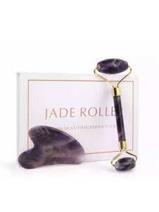 Jade Roller Amethyst avec Gua Sha dans un coffret cadeau / apaisant & anti-inflammatoire